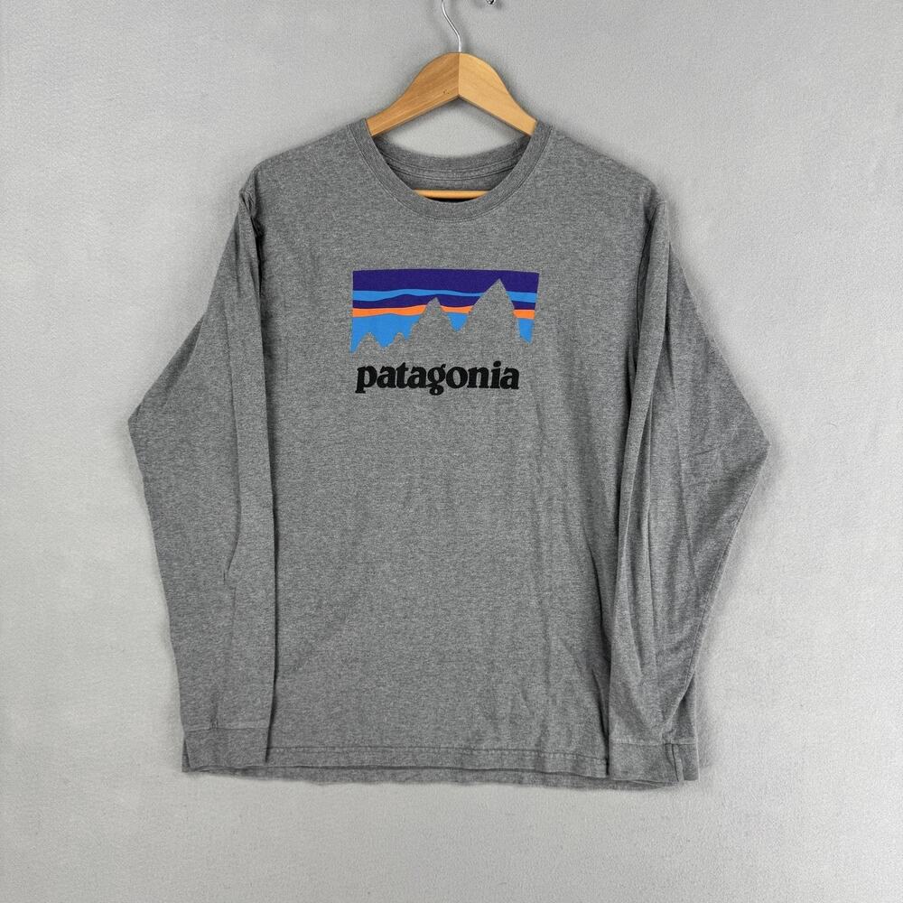 Patagonia Shirt Mens Large Gray Long Sleeve Organic Cotton Logo Tee Outdoor